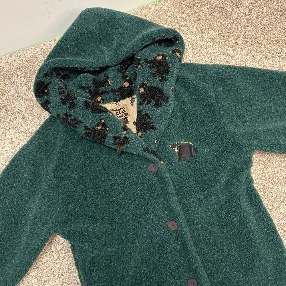Marc Tetro Canada Fleece Coat Jacket Women Size Small-Medium Bears Green‎ Heavy
